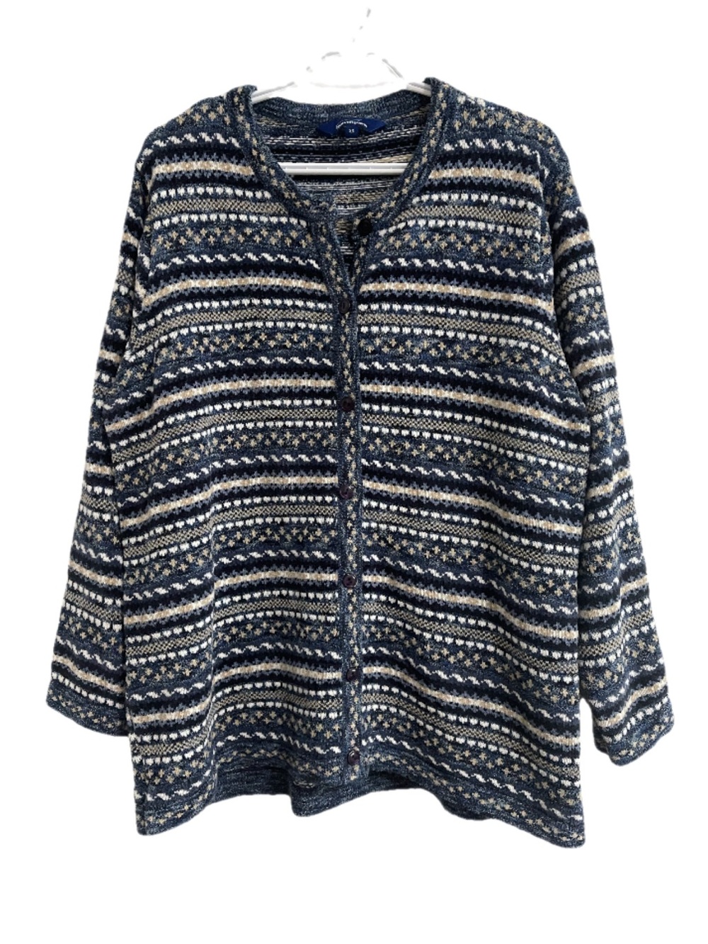 Cozy Navy Patterned Button-Up Women's Sweater